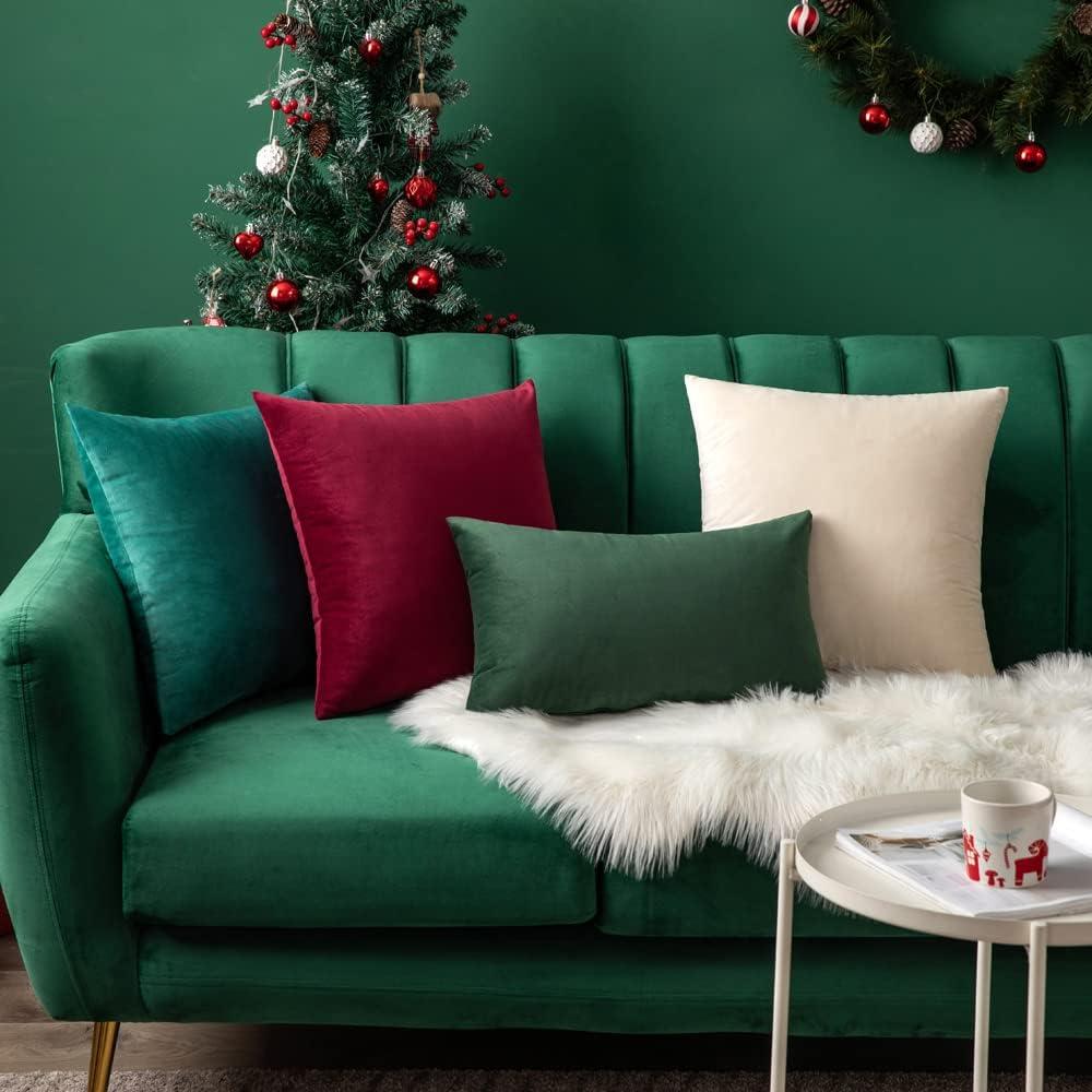 imageMIULEE Velvet Pillow Cover Soft Luxury Christmas Decorative Throw Pillow Cover Single Lumbar Rectangle Cushion Case Home Decor for Couch Sofa Bedroom12x20 Inch Wine RedArmy Green