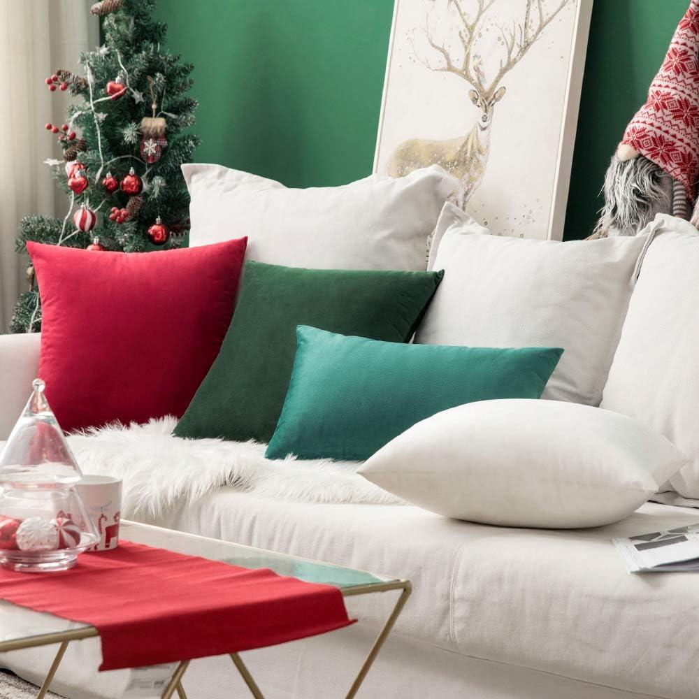 imageMIULEE Velvet Pillow Cover Soft Luxury Christmas Decorative Throw Pillow Cover Single Lumbar Rectangle Cushion Case Home Decor for Couch Sofa Bedroom12x20 Inch Wine RedArmy Green