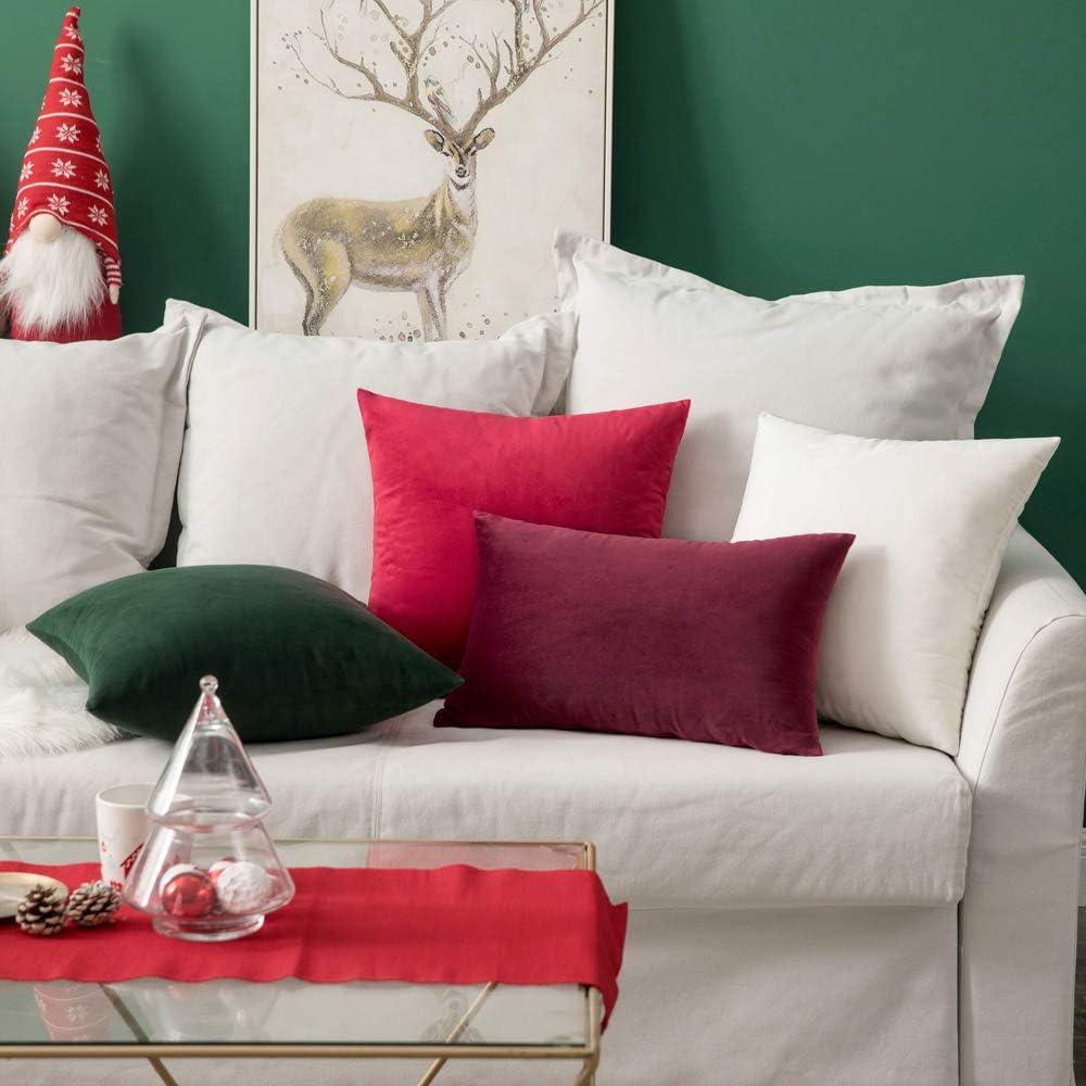 imageMIULEE Velvet Pillow Cover Soft Luxury Christmas Decorative Throw Pillow Cover Single Lumbar Rectangle Cushion Case Home Decor for Couch Sofa Bedroom12x20 Inch Wine RedPure White