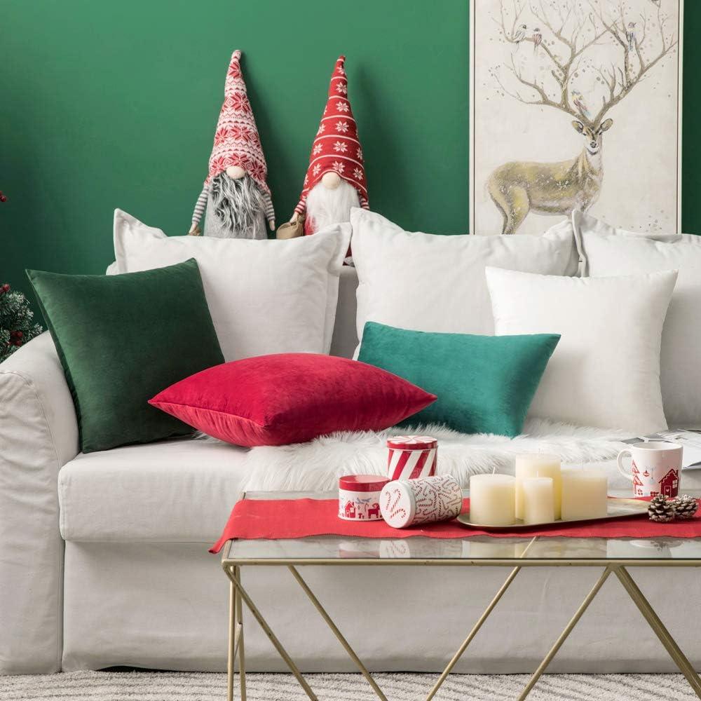 imageMIULEE Velvet Pillow Cover Soft Luxury Christmas Decorative Throw Pillow Cover Single Lumbar Rectangle Cushion Case Home Decor for Couch Sofa Bedroom12x20 Inch Wine RedArmy Green