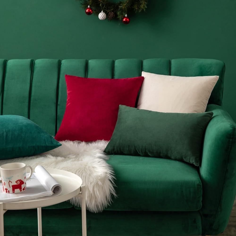imageMIULEE Velvet Pillow Cover Soft Luxury Christmas Decorative Throw Pillow Cover Single Lumbar Rectangle Cushion Case Home Decor for Couch Sofa Bedroom12x20 Inch Wine RedCream White