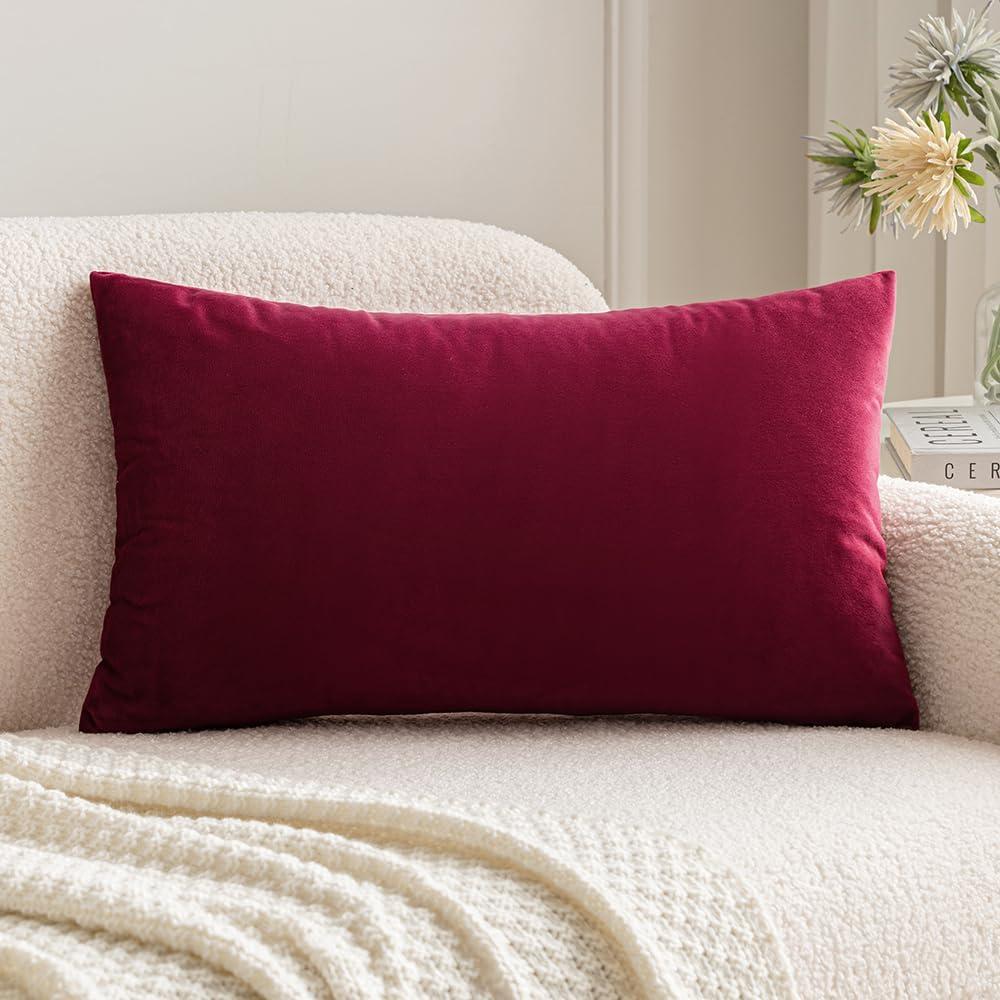 imageMIULEE Velvet Pillow Cover Soft Luxury Christmas Decorative Throw Pillow Cover Single Lumbar Rectangle Cushion Case Home Decor for Couch Sofa Bedroom12x20 Inch Wine RedWine Red