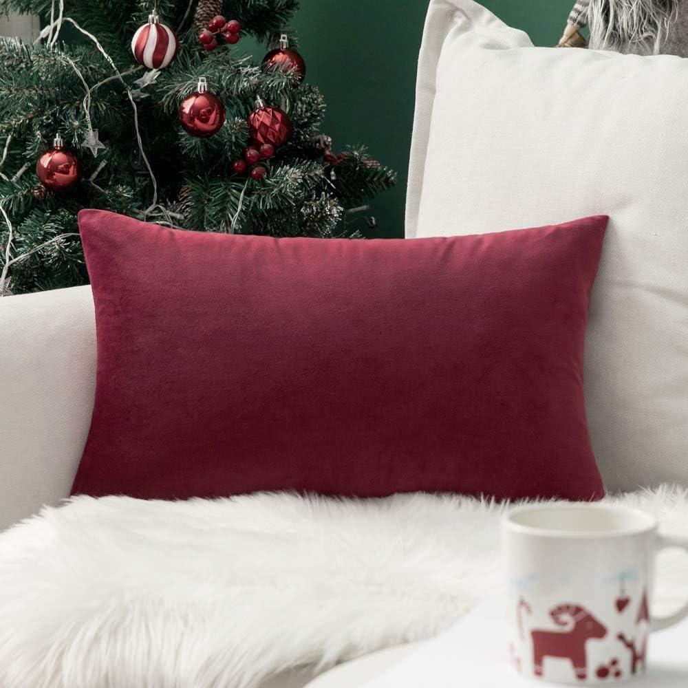 imageMIULEE Velvet Pillow Cover Soft Luxury Christmas Decorative Throw Pillow Cover Single Lumbar Rectangle Cushion Case Home Decor for Couch Sofa Bedroom12x20 Inch Wine RedWine Red