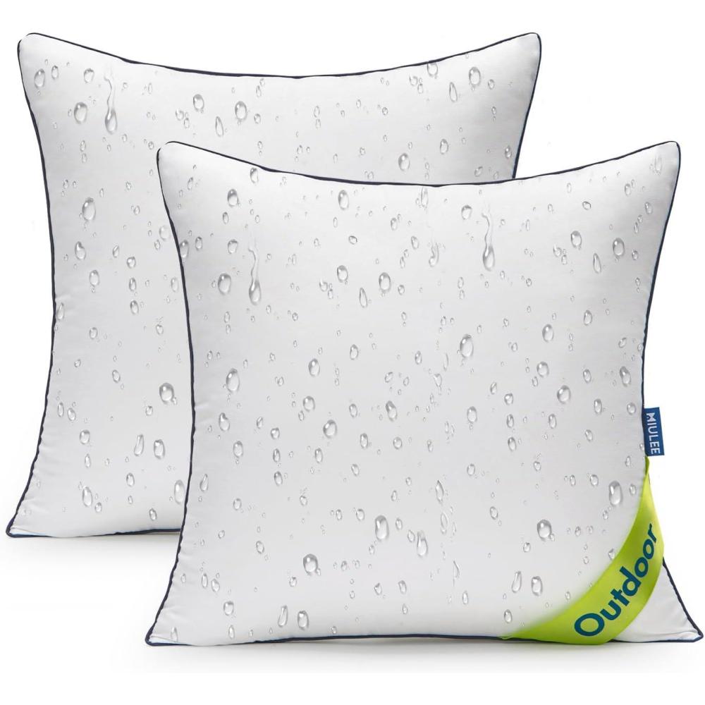 imageMIULEE 18x18 Outdoor Pillows Pack of 2 Water Resistant Waterproof Pillow Inserts Decorative Stuffer for Sofa Couch Patio and Garden16x16 Inch Pack of 2