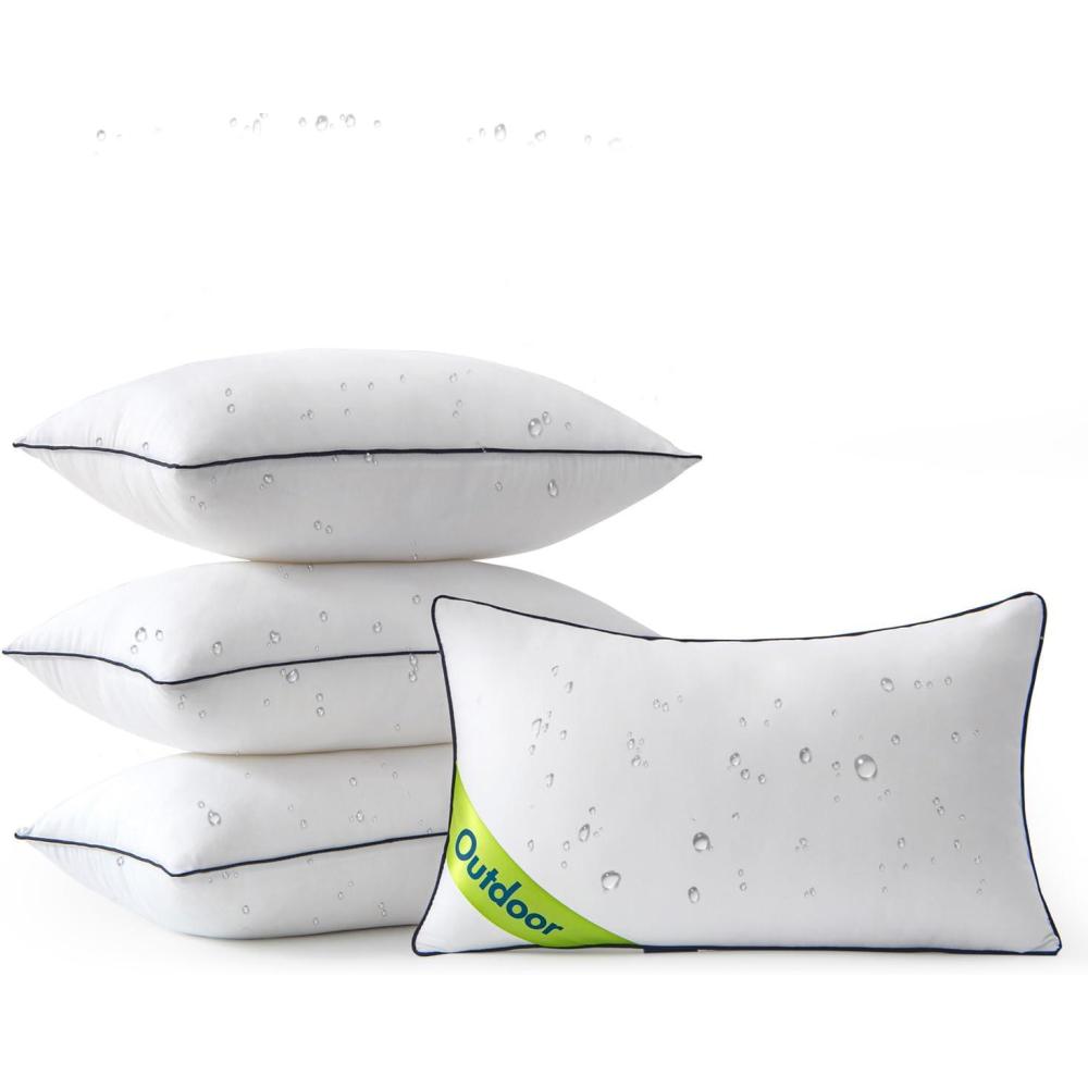 imageMIULEE 18x18 Outdoor Pillows Pack of 4 Water Resistant Waterproof Pillow Inserts Decorative Stuffer for Sofa Couch Patio and Garden12x20 Inch Pack of 4