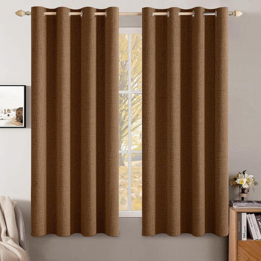 imageMIULEE 90 Inches Linen Textured Curtains for Bedroom 100 Blackout Thermal Insulated Natural Beige Grommet Room Darkening Curtains ampamp Drapes Luxury Decor for Living Room Nursery 52 x 90 Inch 2 PanelsBrown