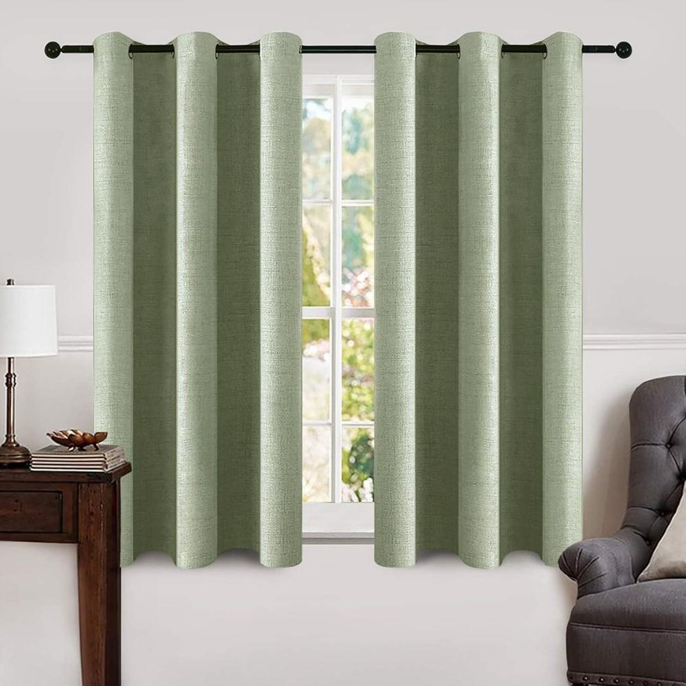 imageMIULEE 90 Inches Linen Textured Curtains for Bedroom 100 Blackout Thermal Insulated Natural Beige Grommet Room Darkening Curtains ampamp Drapes Luxury Decor for Living Room Nursery 52 x 90 Inch 2 PanelsSage Green