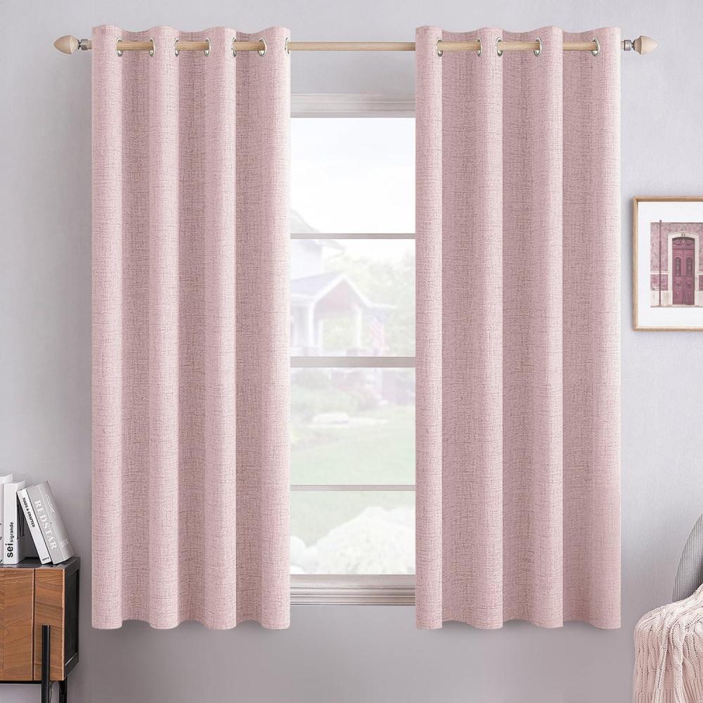 imageMIULEE 90 Inches Linen Textured Curtains for Bedroom 100 Blackout Thermal Insulated Natural Beige Grommet Room Darkening Curtains ampamp Drapes Luxury Decor for Living Room Nursery 52 x 90 Inch 2 PanelsPink
