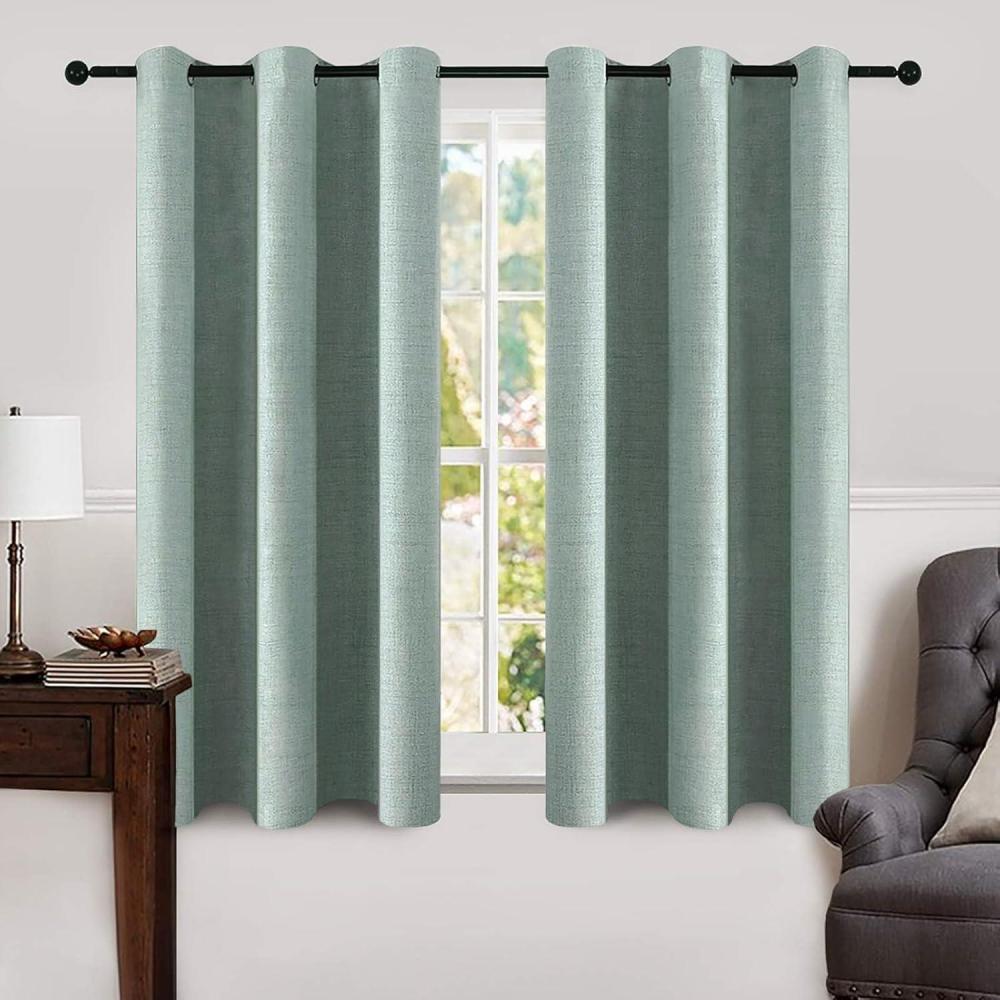 imageMIULEE 90 Inches Linen Textured Curtains for Bedroom 100 Blackout Thermal Insulated Natural Beige Grommet Room Darkening Curtains ampamp Drapes Luxury Decor for Living Room Nursery 52 x 90 Inch 2 PanelsSeafoam Green