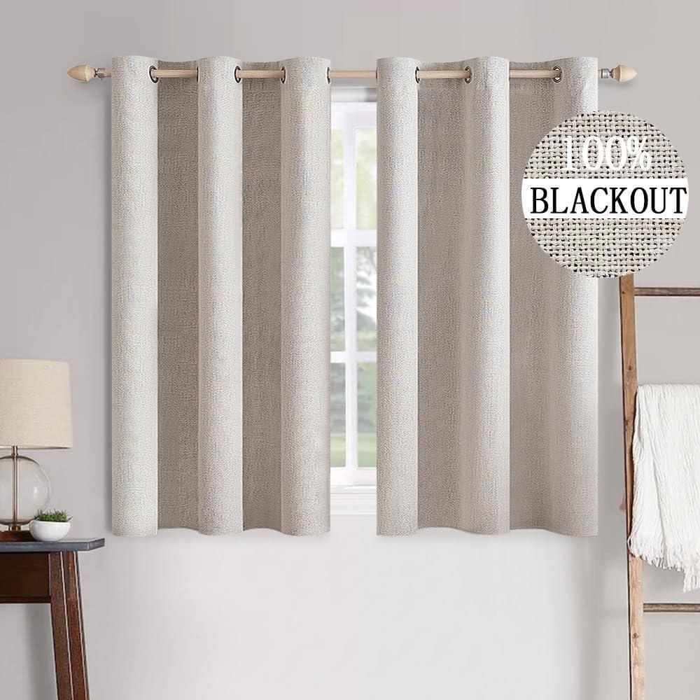 imageMIULEE 90 Inches Linen Textured Curtains for Bedroom 100 Blackout Thermal Insulated Natural Beige Grommet Room Darkening Curtains ampamp Drapes Luxury Decor for Living Room Nursery 52 x 90 Inch 2 PanelsIvory