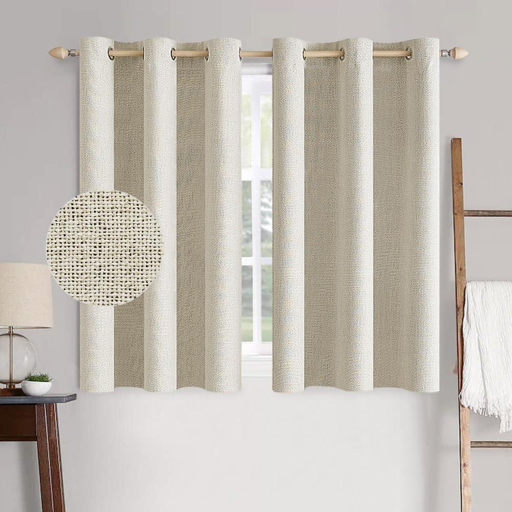imageMIULEE 90 Inches Linen Textured Curtains for Bedroom 100 Blackout Thermal Insulated Natural Beige Grommet Room Darkening Curtains ampamp Drapes Luxury Decor for Living Room Nursery 52 x 90 Inch 2 PanelsCream