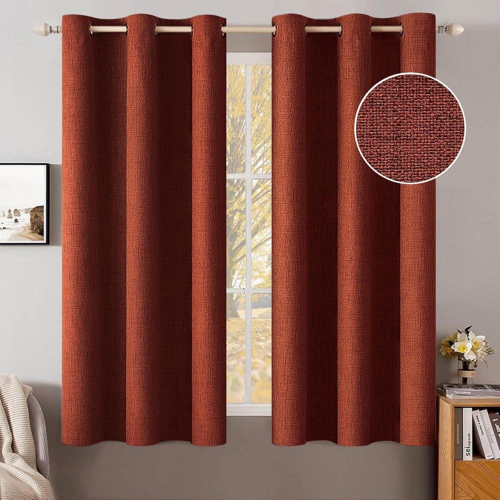 imageMIULEE 90 Inches Linen Textured Curtains for Bedroom 100 Blackout Thermal Insulated Natural Beige Grommet Room Darkening Curtains ampamp Drapes Luxury Decor for Living Room Nursery 52 x 90 Inch 2 PanelsBurnt Orange
