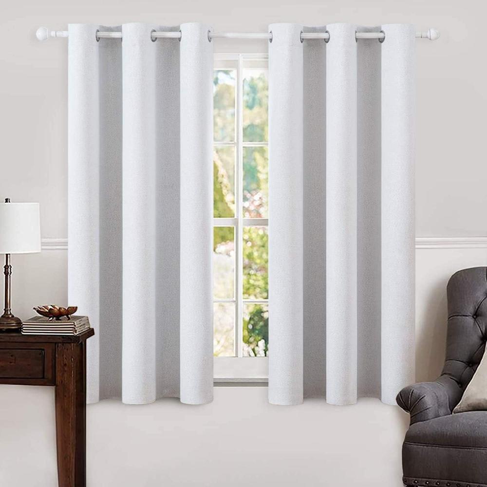 imageMIULEE 90 Inches Linen Textured Curtains for Bedroom 100 Blackout Thermal Insulated Natural Beige Grommet Room Darkening Curtains ampamp Drapes Luxury Decor for Living Room Nursery 52 x 90 Inch 2 PanelsGrayish White