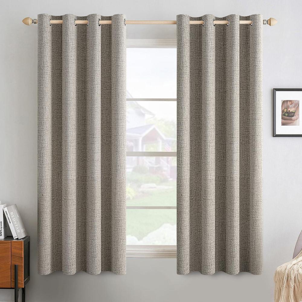imageMIULEE 90 Inches Linen Textured Curtains for Bedroom 100 Blackout Thermal Insulated Natural Beige Grommet Room Darkening Curtains ampamp Drapes Luxury Decor for Living Room Nursery 52 x 90 Inch 2 PanelsLinen