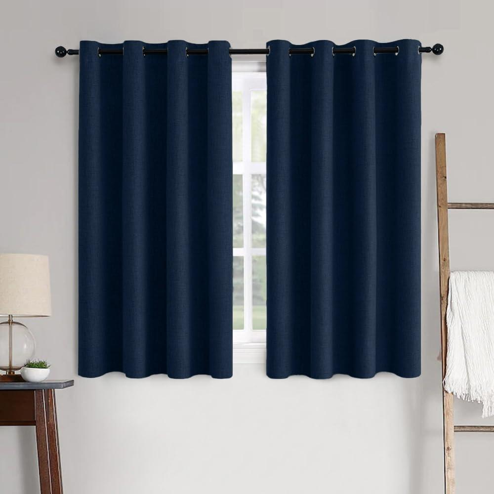 imageMIULEE 90 Inches Linen Textured Curtains for Bedroom 100 Blackout Thermal Insulated Natural Beige Grommet Room Darkening Curtains ampamp Drapes Luxury Decor for Living Room Nursery 52 x 90 Inch 2 PanelsMidnight Blue