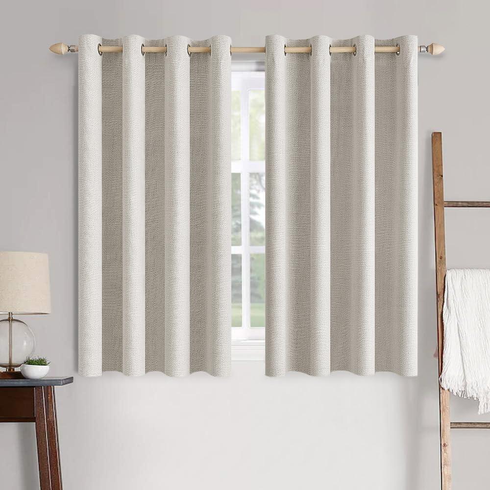 imageMIULEE 90 Inches Linen Textured Curtains for Bedroom 100 Blackout Thermal Insulated Natural Beige Grommet Room Darkening Curtains ampamp Drapes Luxury Decor for Living Room Nursery 52 x 90 Inch 2 PanelsCream White