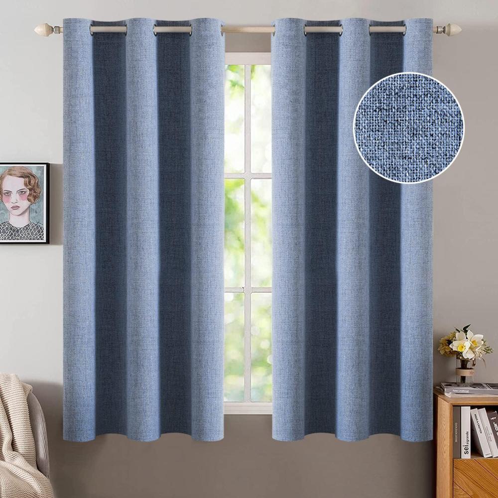 imageMIULEE 90 Inches Linen Textured Curtains for Bedroom 100 Blackout Thermal Insulated Natural Beige Grommet Room Darkening Curtains ampamp Drapes Luxury Decor for Living Room Nursery 52 x 90 Inch 2 PanelsStone Blue