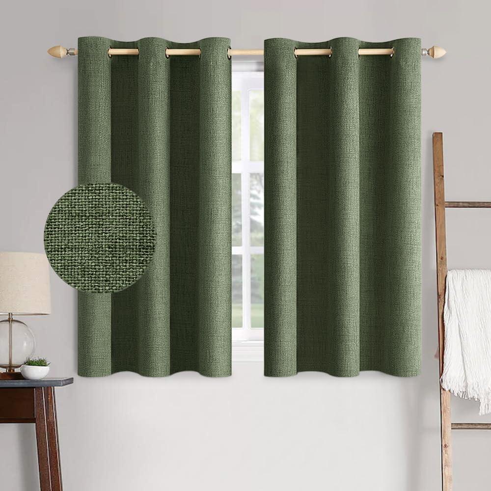 imageMIULEE 90 Inches Linen Textured Curtains for Bedroom 100 Blackout Thermal Insulated Natural Beige Grommet Room Darkening Curtains ampamp Drapes Luxury Decor for Living Room Nursery 52 x 90 Inch 2 PanelsOlive Green
