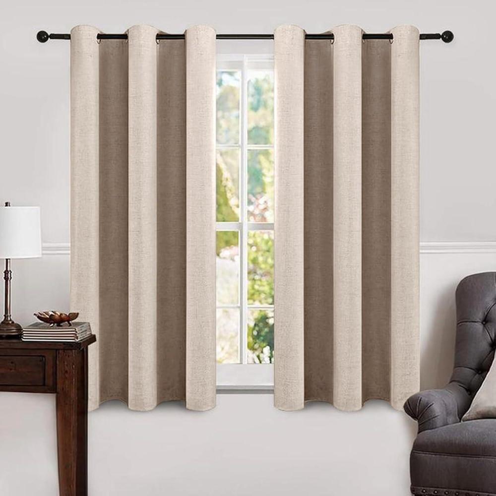 imageMIULEE 90 Inches Linen Textured Curtains for Bedroom 100 Blackout Thermal Insulated Natural Beige Grommet Room Darkening Curtains ampamp Drapes Luxury Decor for Living Room Nursery 52 x 90 Inch 2 PanelsBeige