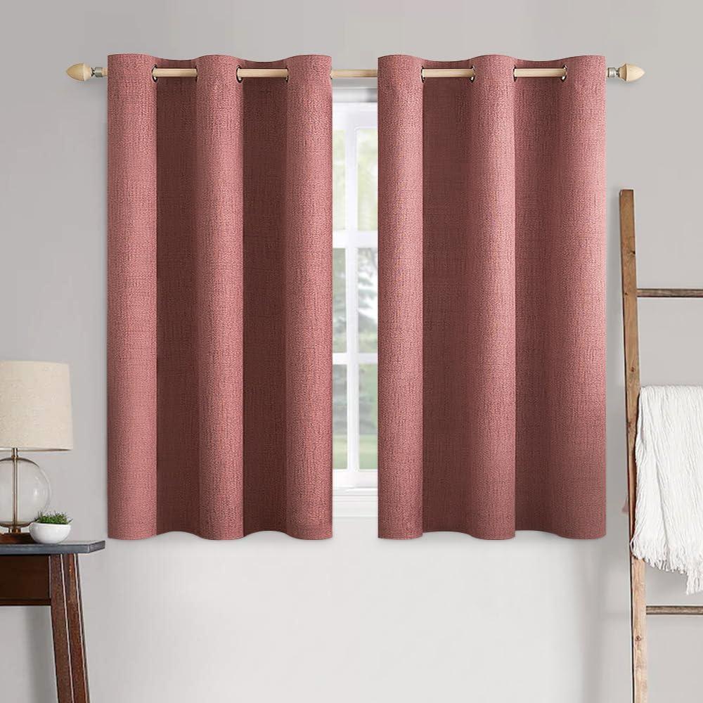 imageMIULEE 90 Inches Linen Textured Curtains for Bedroom 100 Blackout Thermal Insulated Natural Beige Grommet Room Darkening Curtains ampamp Drapes Luxury Decor for Living Room Nursery 52 x 90 Inch 2 PanelsDusty Rose