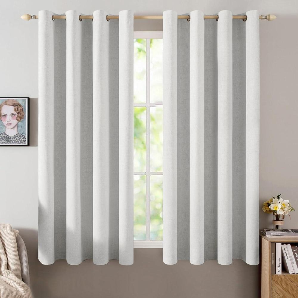 imageMIULEE 90 Inches Linen Textured Curtains for Bedroom 100 Blackout Thermal Insulated Natural Beige Grommet Room Darkening Curtains ampamp Drapes Luxury Decor for Living Room Nursery 52 x 90 Inch 2 PanelsHeathered White