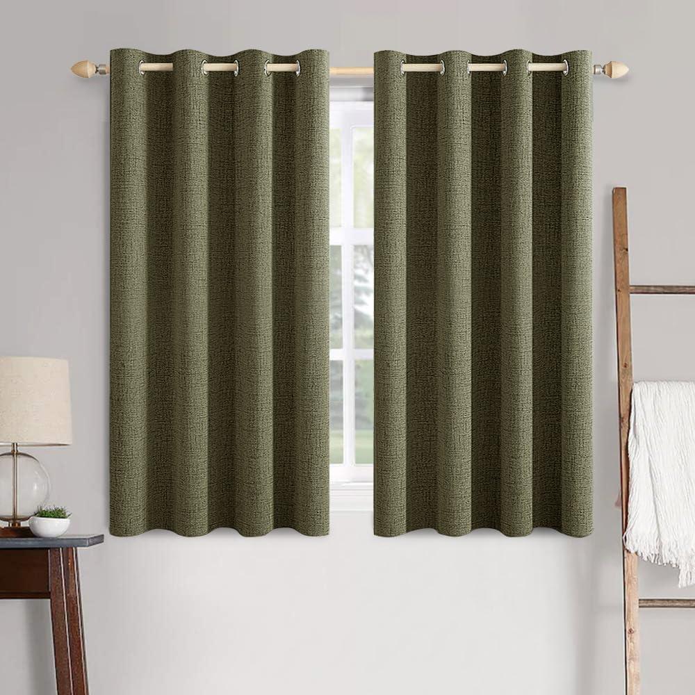 imageMIULEE 90 Inches Linen Textured Curtains for Bedroom 100 Blackout Thermal Insulated Natural Beige Grommet Room Darkening Curtains ampamp Drapes Luxury Decor for Living Room Nursery 52 x 90 Inch 2 PanelsLight Olive Green