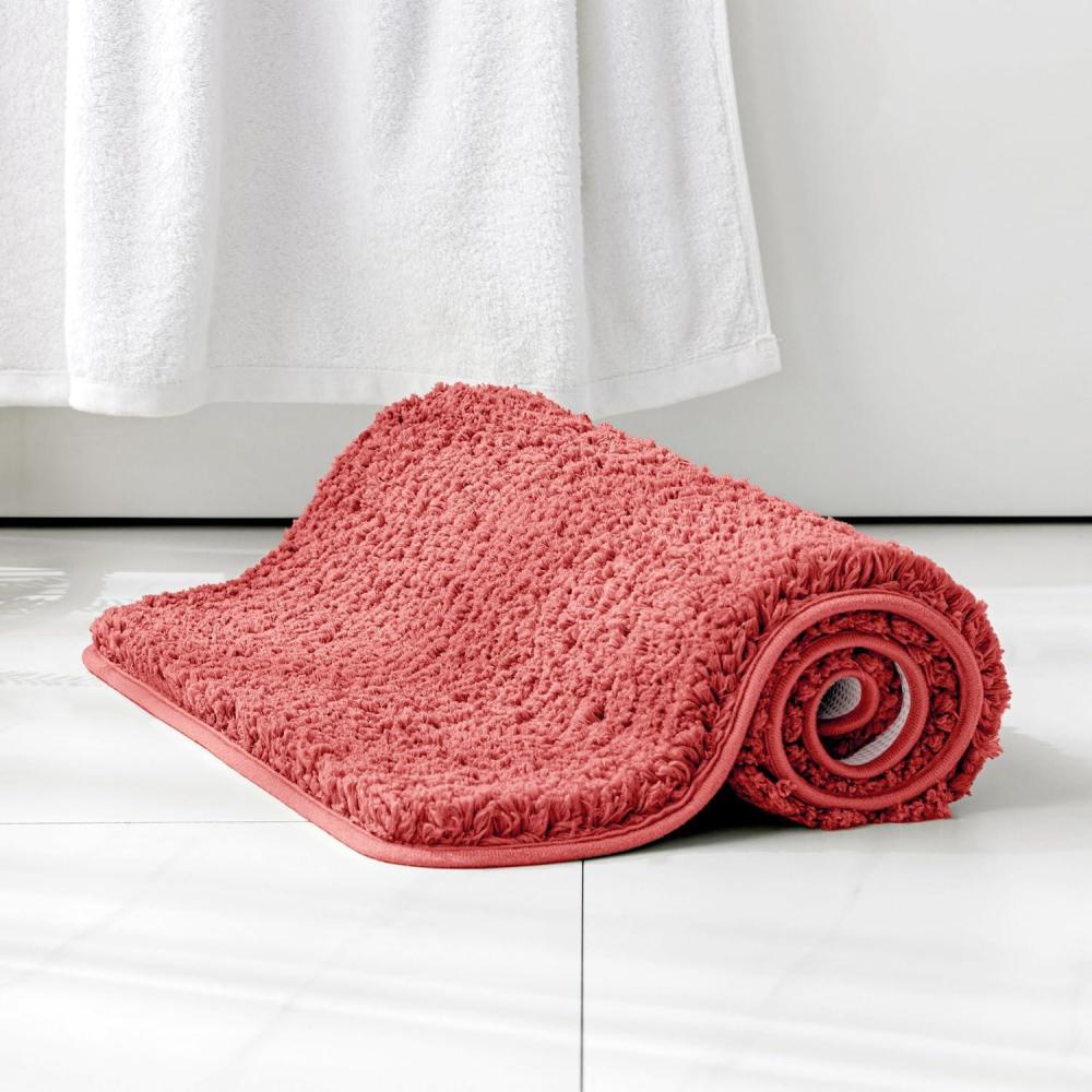 imageMIULEE Burnt Orange Extra Thick Non Slip Bathroom Rug Fall Shaggy Soft Bath Mat Plush Microfiber Absorbent Water for Shower Tub Machine Washable 16x24 InchesCoral