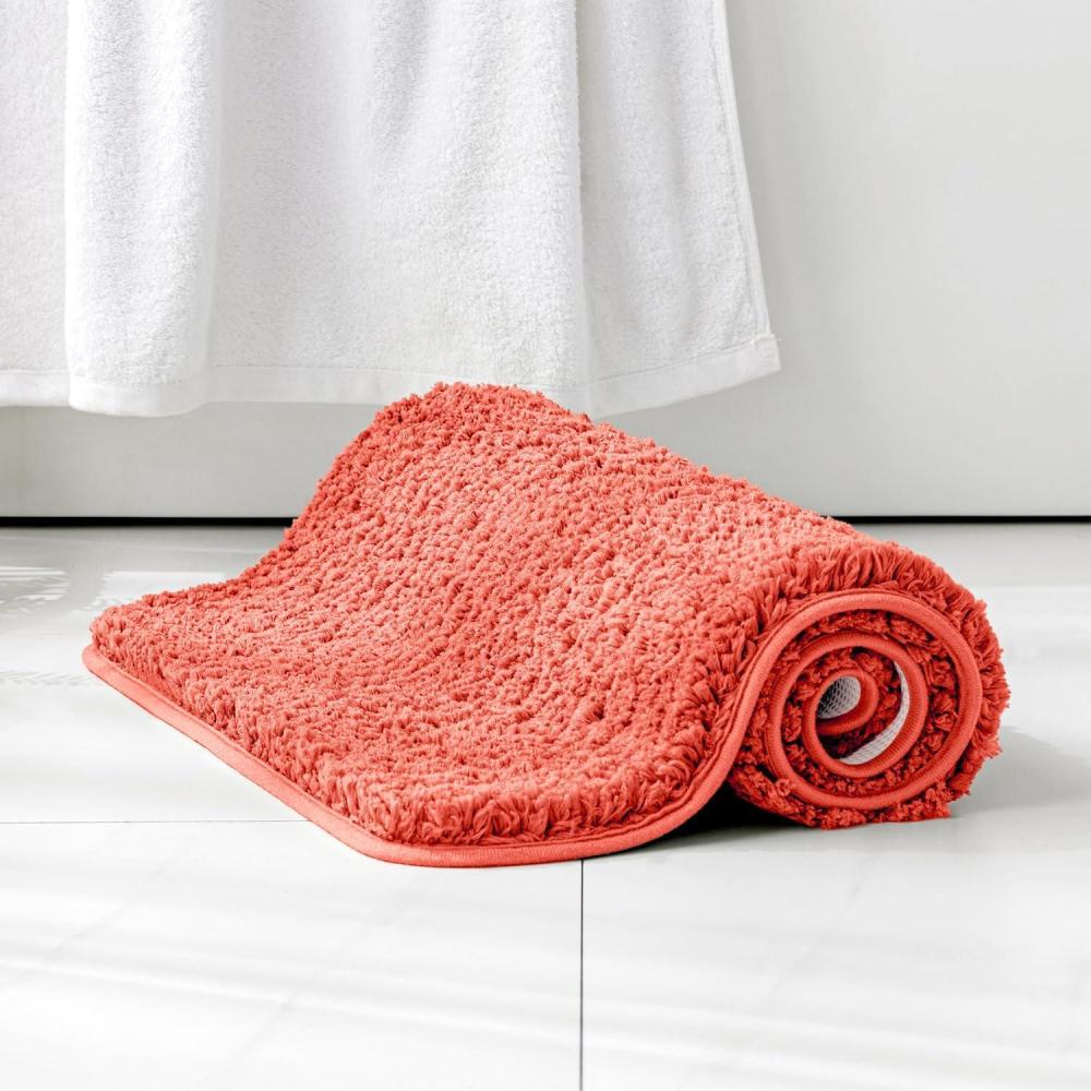 imageMIULEE Burnt Orange Extra Thick Non Slip Bathroom Rug Fall Shaggy Soft Bath Mat Plush Microfiber Absorbent Water for Shower Tub Machine Washable 16x24 InchesLiving Coral