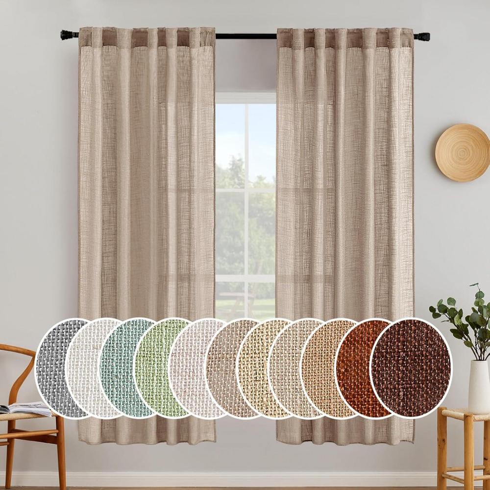 imageMIULEE Chocolate Brown Linen Curtains 90 Inch Long for Bedroom Living Room Soft Thick Linen Textured Window Drapes Semi Sheer Light Filtering Back Tab Rod Pocket Burlap Look Decor 2 PanelsTaupe