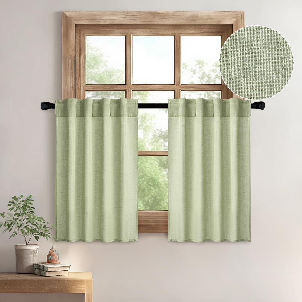 imageMIULEE Chocolate Brown Linen Curtains 90 Inch Long for Bedroom Living Room Soft Thick Linen Textured Window Drapes Semi Sheer Light Filtering Back Tab Rod Pocket Burlap Look Decor 2 PanelsSage Green