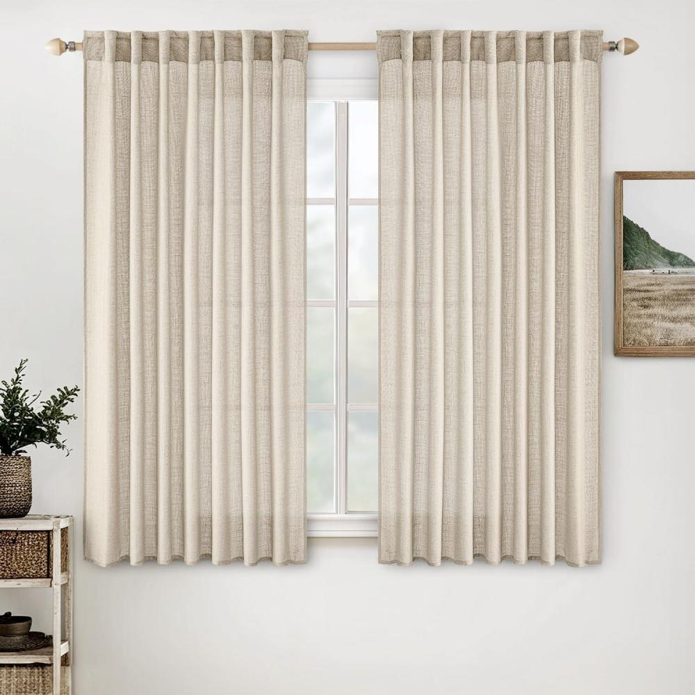imageMIULEE Chocolate Brown Linen Curtains 90 Inch Long for Bedroom Living Room Soft Thick Linen Textured Window Drapes Semi Sheer Light Filtering Back Tab Rod Pocket Burlap Look Decor 2 PanelsBeige