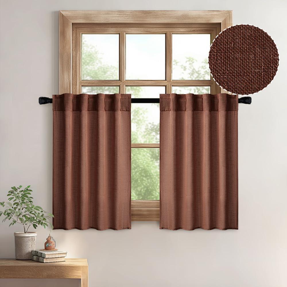 imageMIULEE Chocolate Brown Linen Curtains 90 Inch Long for Bedroom Living Room Soft Thick Linen Textured Window Drapes Semi Sheer Light Filtering Back Tab Rod Pocket Burlap Look Decor 2 PanelsWarm Brown