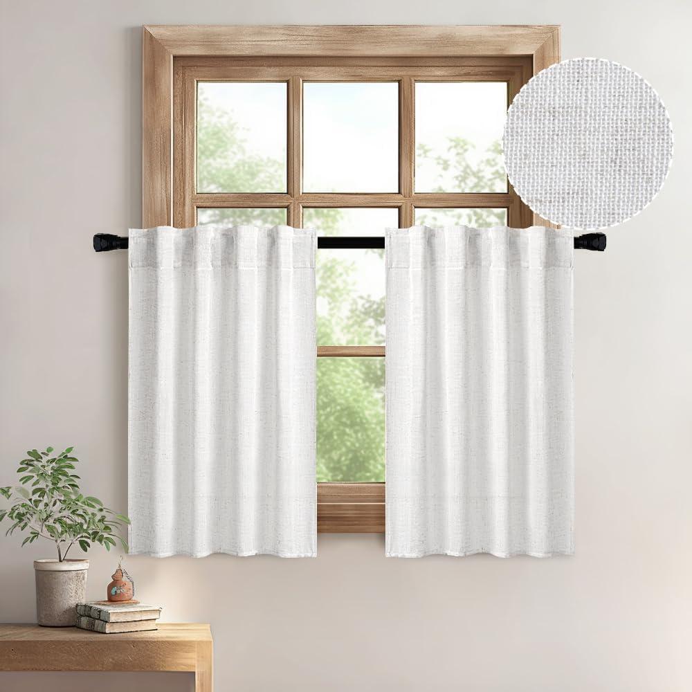 imageMIULEE Chocolate Brown Linen Curtains 90 Inch Long for Bedroom Living Room Soft Thick Linen Textured Window Drapes Semi Sheer Light Filtering Back Tab Rod Pocket Burlap Look Decor 2 PanelsBleached Linen