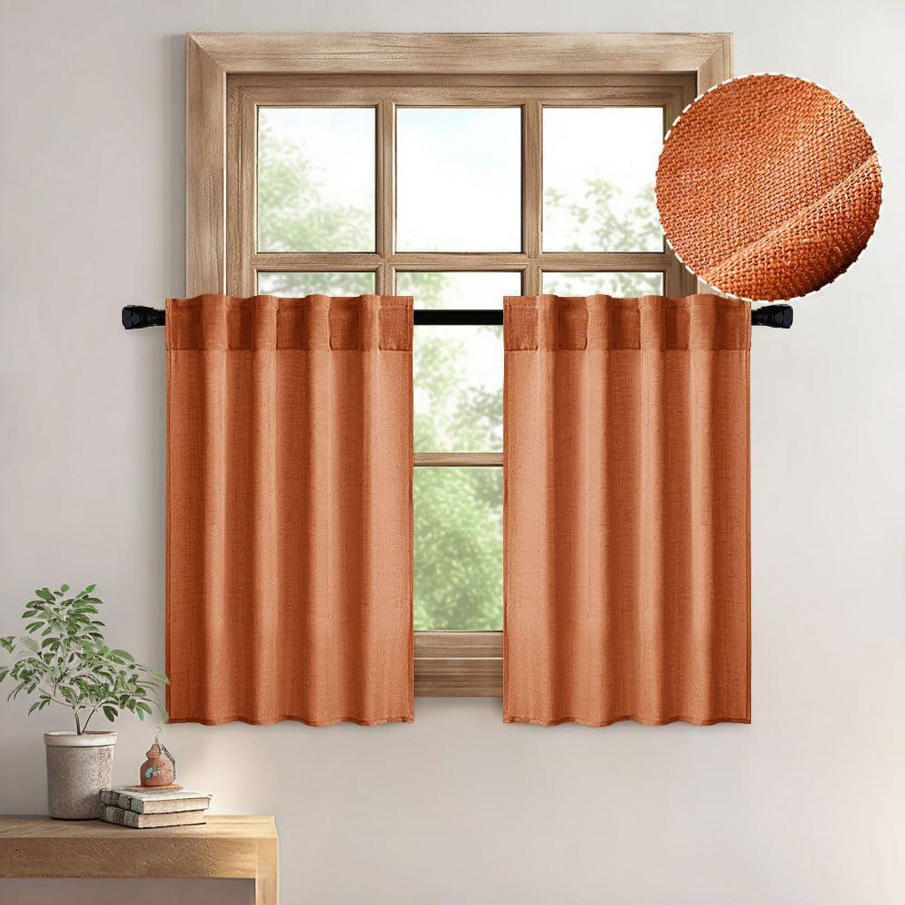 imageMIULEE Chocolate Brown Linen Curtains 90 Inch Long for Bedroom Living Room Soft Thick Linen Textured Window Drapes Semi Sheer Light Filtering Back Tab Rod Pocket Burlap Look Decor 2 PanelsOrange