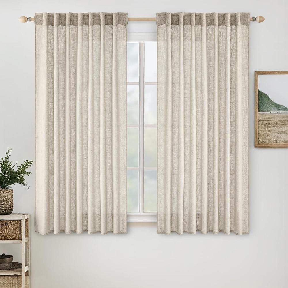 imageMIULEE Chocolate Brown Linen Curtains 90 Inch Long for Bedroom Living Room Soft Thick Linen Textured Window Drapes Semi Sheer Light Filtering Back Tab Rod Pocket Burlap Look Decor 2 PanelsCream