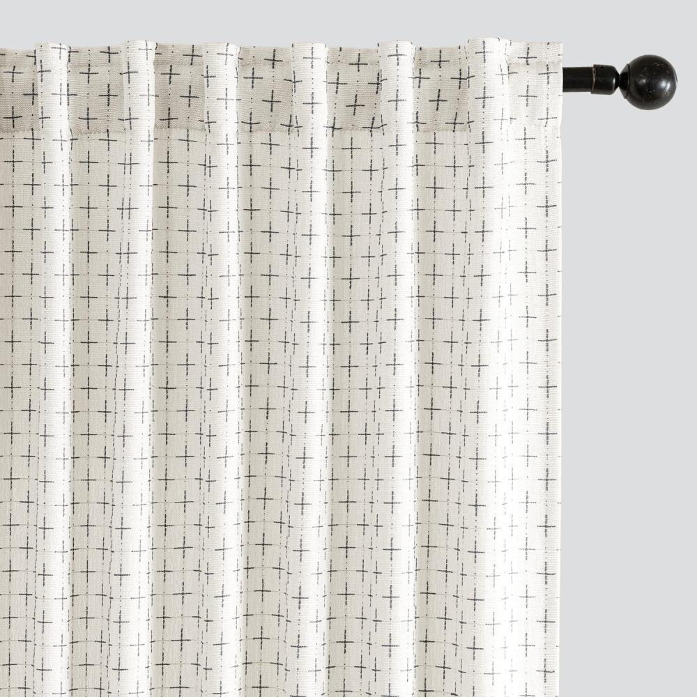 imageMIULEE Decorative Back Tab Linen Curtains with Geometric Pattern for Living Room Bedroom Farmhouse Rustic Thick Woven Textured Patterned Mudcloth Drapes 84 Inches Long 2 Panels Set Olive GreenPure White
