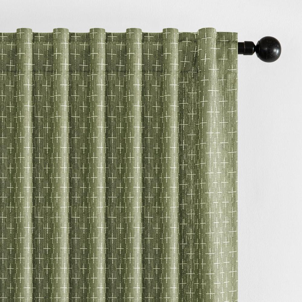 imageMIULEE Decorative Back Tab Linen Curtains with Geometric Pattern for Living Room Bedroom Farmhouse Rustic Thick Woven Textured Patterned Mudcloth Drapes 84 Inches Long 2 Panels Set Olive GreenSage