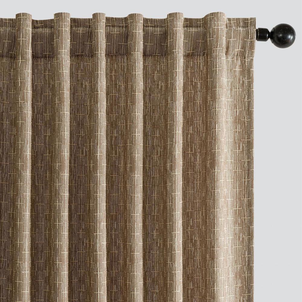 imageMIULEE Decorative Back Tab Linen Curtains with Geometric Pattern for Living Room Bedroom Farmhouse Rustic Thick Woven Textured Patterned Mudcloth Drapes 84 Inches Long 2 Panels Set Olive GreenBrown
