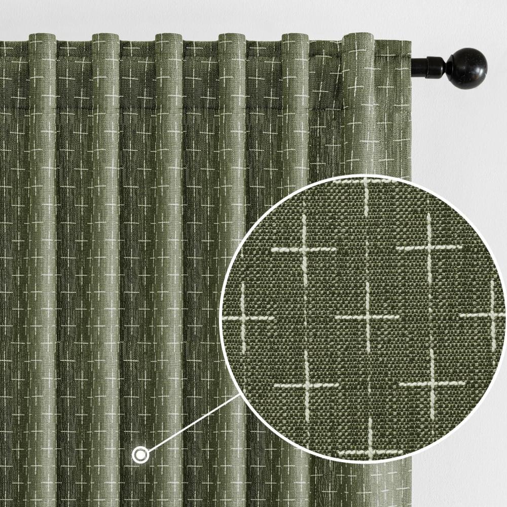 imageMIULEE Decorative Back Tab Linen Curtains with Geometric Pattern for Living Room Bedroom Farmhouse Rustic Thick Woven Textured Patterned Mudcloth Drapes 84 Inches Long 2 Panels Set Olive GreenOlive Green