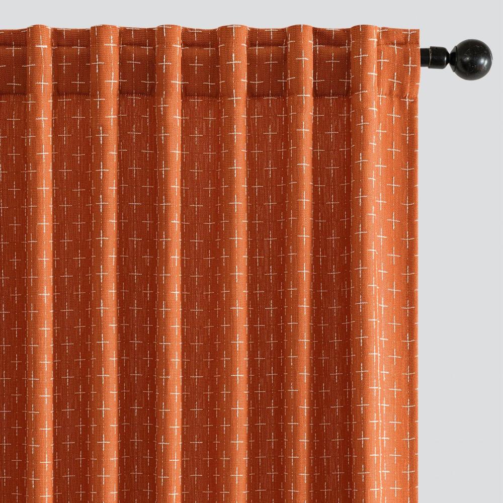 imageMIULEE Decorative Back Tab Linen Curtains with Geometric Pattern for Living Room Bedroom Farmhouse Rustic Thick Woven Textured Patterned Mudcloth Drapes 84 Inches Long 2 Panels Set Olive GreenBurnt Orange