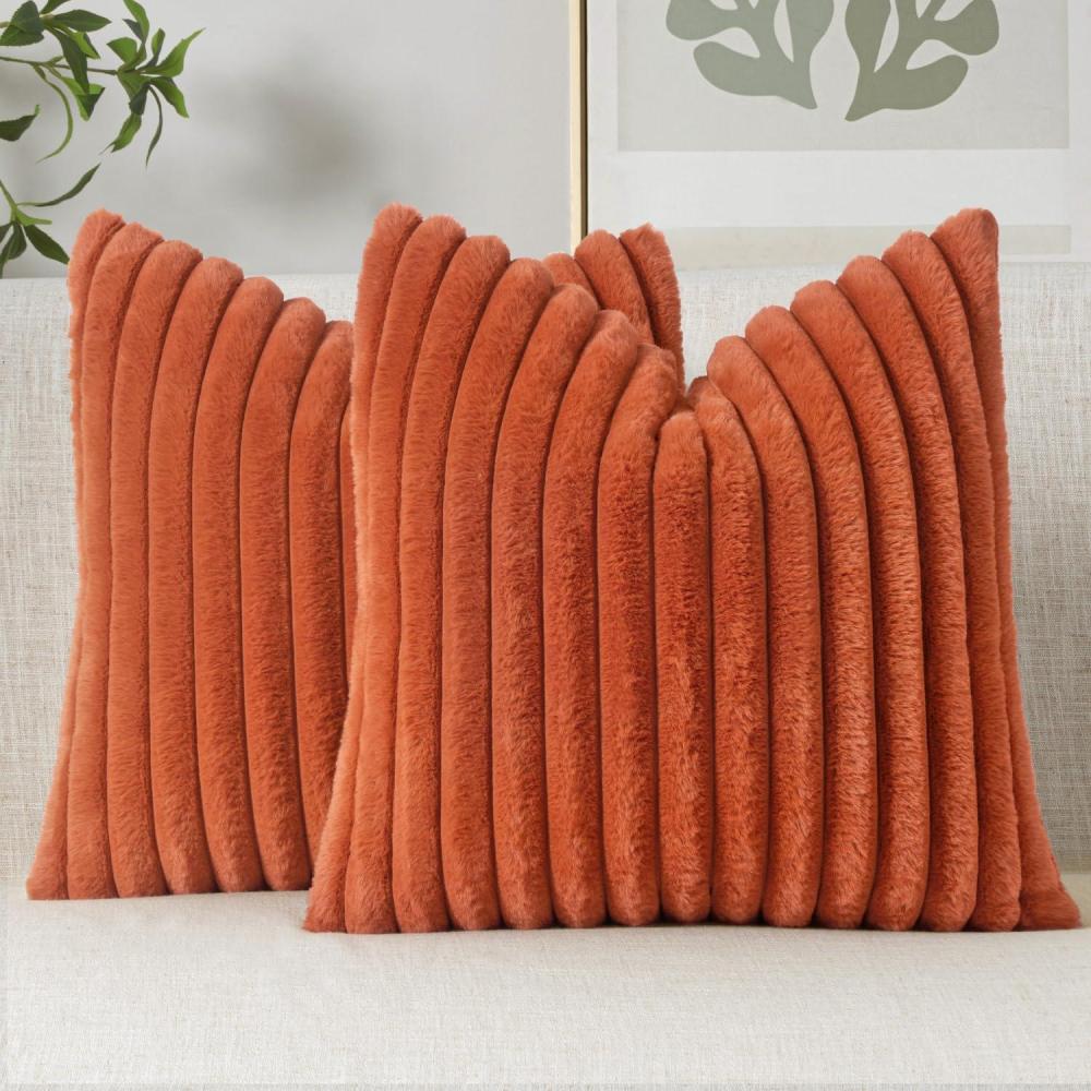 imageMIULEE Faux Fur Decorative Throw Pillow Covers 18x18 Inch Set of 2 Coastal Modern Art Spring Home Decor Soft Plush Couch Pillows Cozy Fluffy Cushion Covers for Sofa Bed Grey BlueBurnt Orange