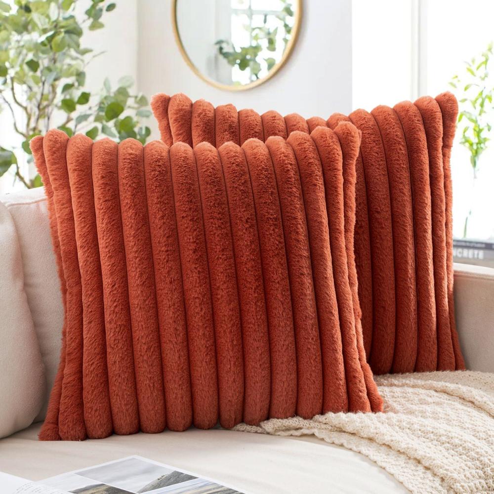 imageMIULEE Faux Fur Decorative Throw Pillow Covers 18x18 Inch Set of 2 Coastal Modern Art Spring Home Decor Soft Plush Couch Pillows Cozy Fluffy Cushion Covers for Sofa Bed Grey BlueRust