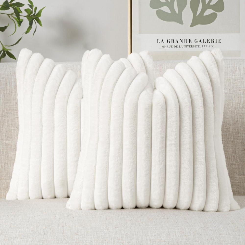 imageMIULEE Faux Fur Decorative Throw Pillow Covers 18x18 Inch Set of 2 Coastal Modern Art Spring Home Decor Soft Plush Couch Pillows Cozy Fluffy Cushion Covers for Sofa Bed Grey BlueWhite