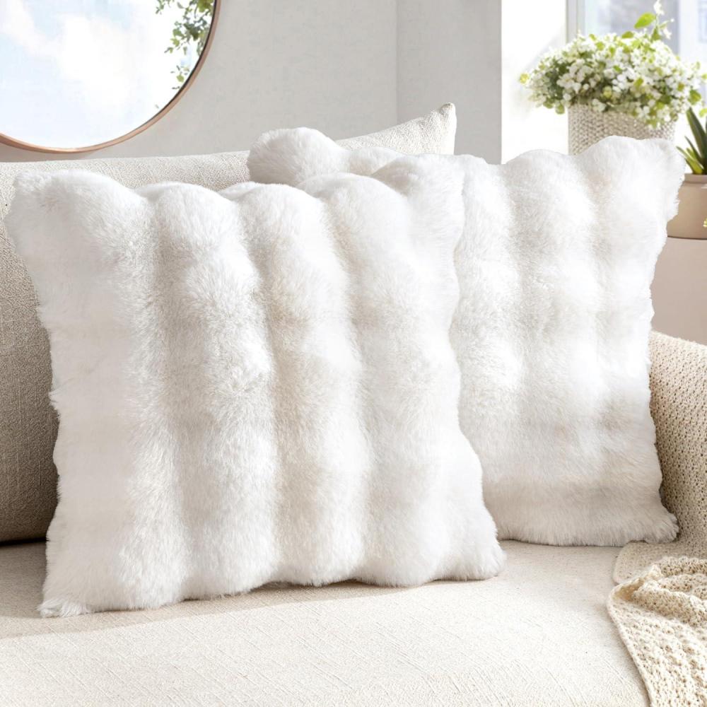 imageMIULEE Faux Fur Pillow Covers Thick Soft Plush Christmas Throw Pillows Luxury Spring Home Decor for Winter Holiday Couch Bedroom Living Room Sofa18x18 Inch Pack of 2 WhiteWhite