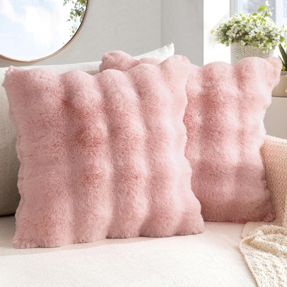 imageMIULEE Faux Fur Pillow Covers Thick Soft Plush Christmas Throw Pillows Luxury Spring Home Decor for Winter Holiday Couch Bedroom Living Room Sofa18x18 Inch Pack of 2 WhiteLight Pink