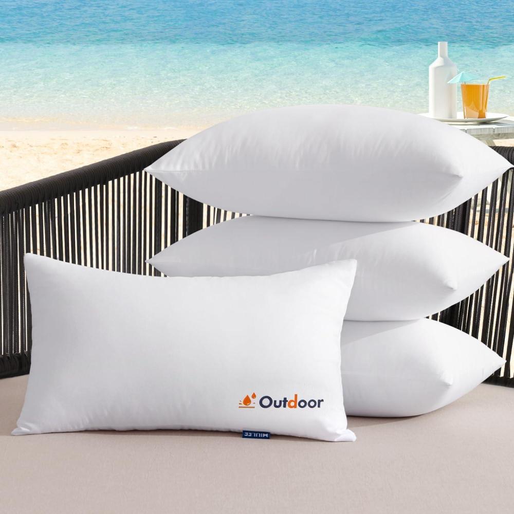 imageMIULEE Outdoor Pillows Set of 4 18x18 Waterproof Throw Pillow Inserts Decorative Water Resistant Pillow Cushion for Patio and Garden12x20 Inch Pack of 4