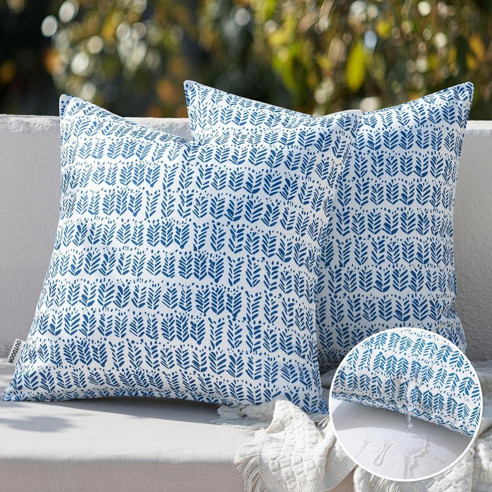 imageMIULEE Outdoor Set of 2 Patio Lumbar Pillows Spring 18x 18 Fade Resistant Outdoor Lumbar Pillow with Inserts Fluffy Decorative Garden Waterproof Cushions for Home Patio Couch Sofa Use Dark BlueRoyal Blue