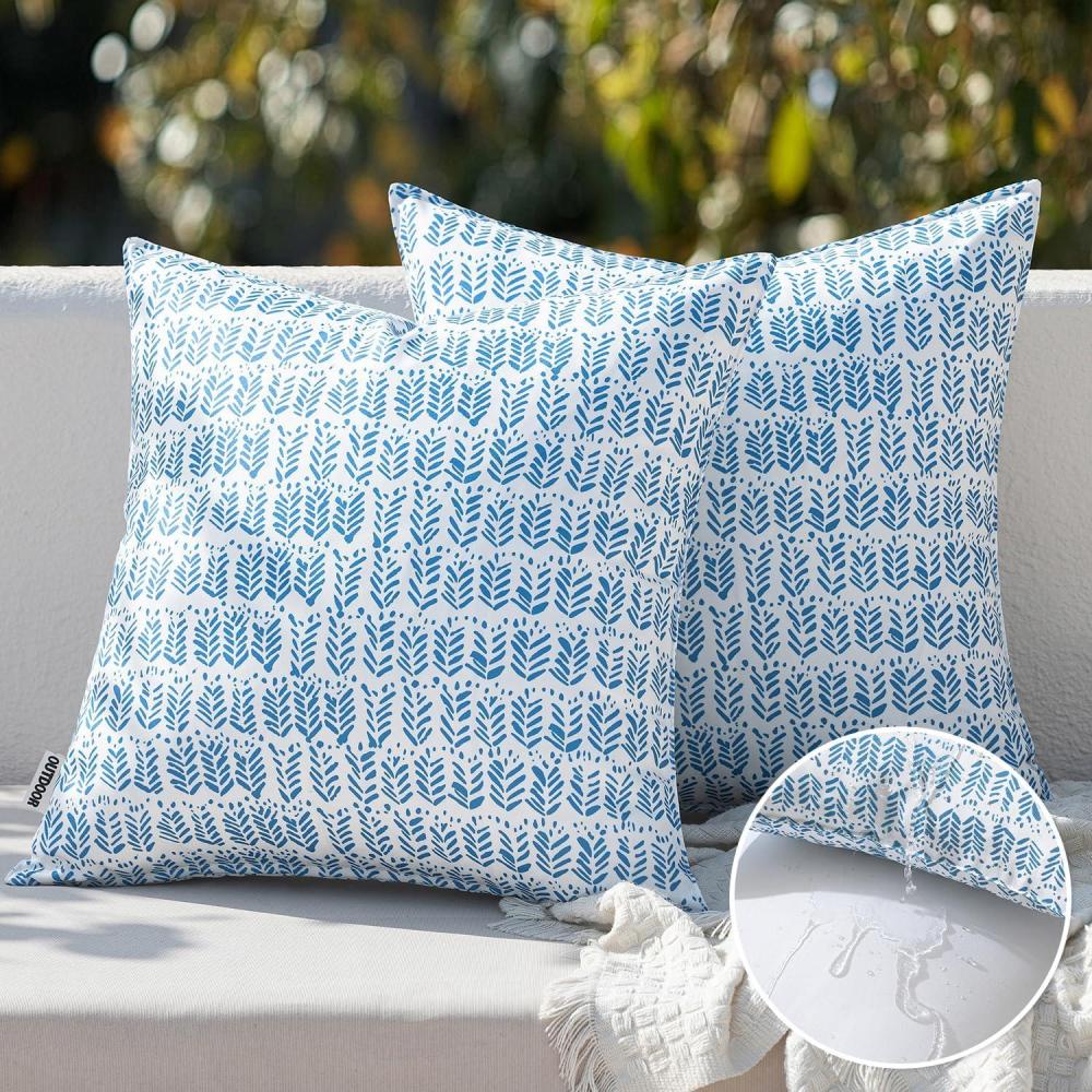 imageMIULEE Outdoor Set of 2 Patio Lumbar Pillows Spring 18x 18 Fade Resistant Outdoor Lumbar Pillow with Inserts Fluffy Decorative Garden Waterproof Cushions for Home Patio Couch Sofa Use Dark BlueDark Blue
