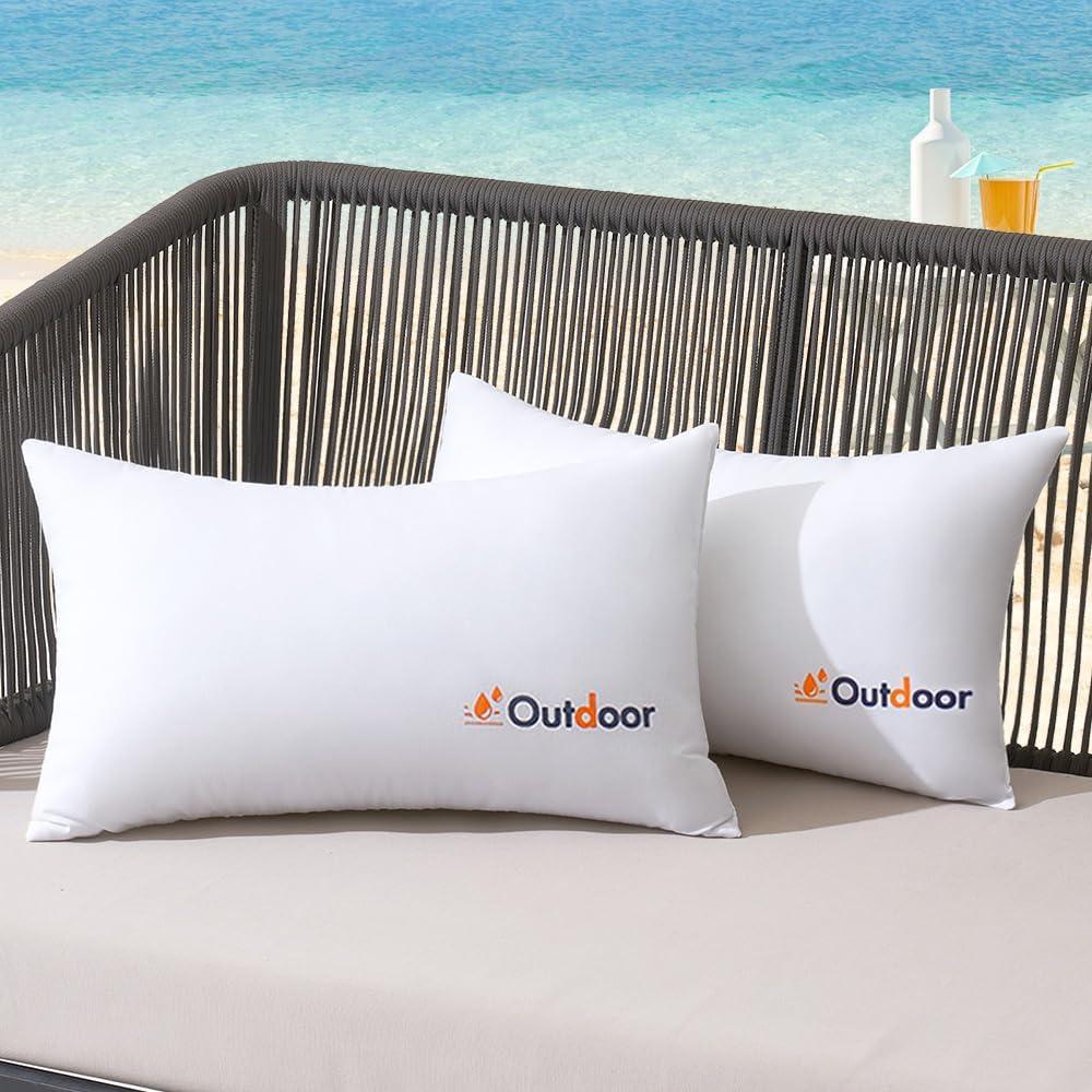 imageMIULEE Pack of 2 12x20 Outdoor Waterproof Throw Pillow Inserts Decorative WaterResistant Pillow Cushion for Patio Garden12x20 Inch Pack of 2