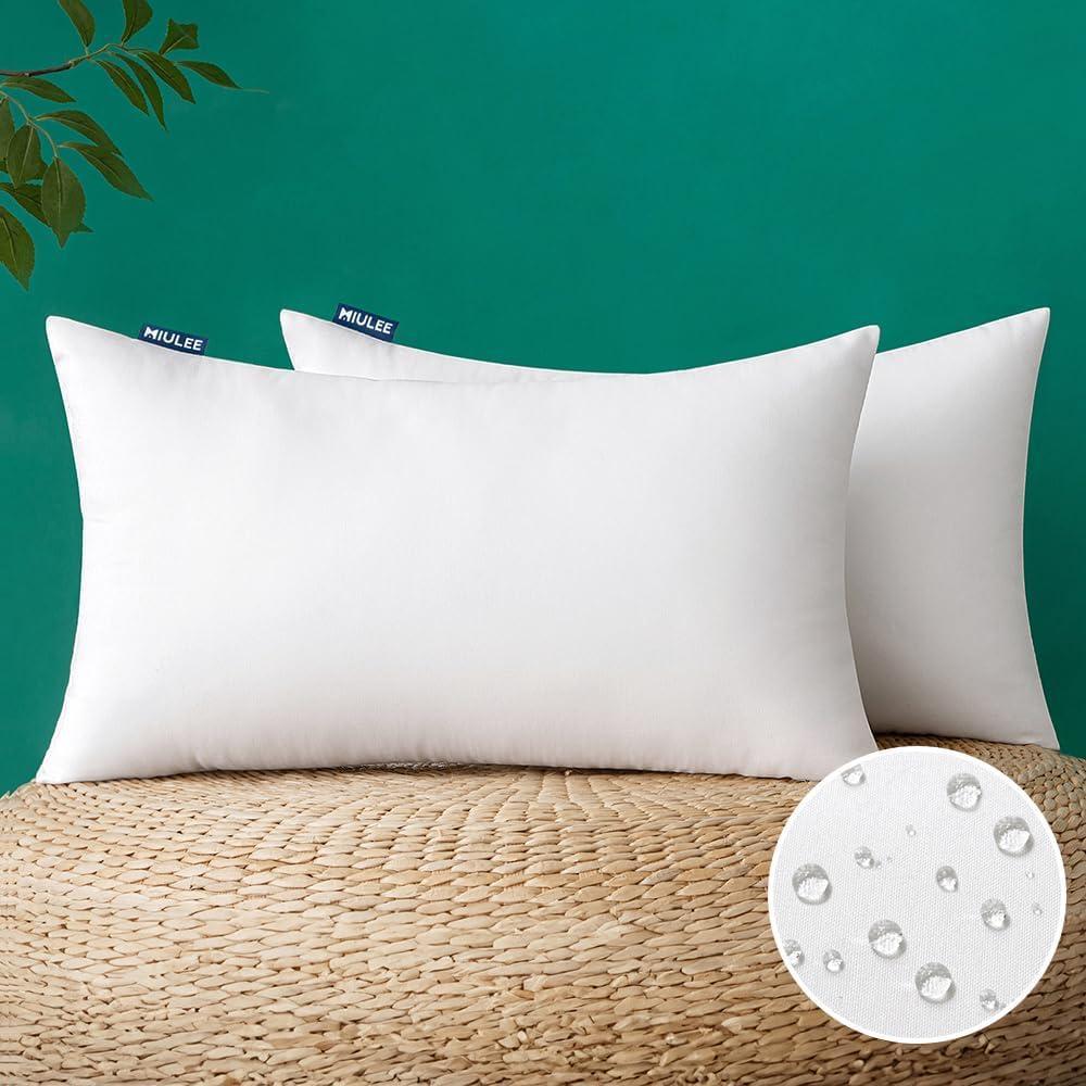 imageMIULEE Pack of 2 18x18 Inch Outdoor Pillow Inserts Waterproof Decorative Throw Pillow Insert Square Lumbar Garden Pillow Form for Patio Sofa Couch12x20 Inch Pack of 2